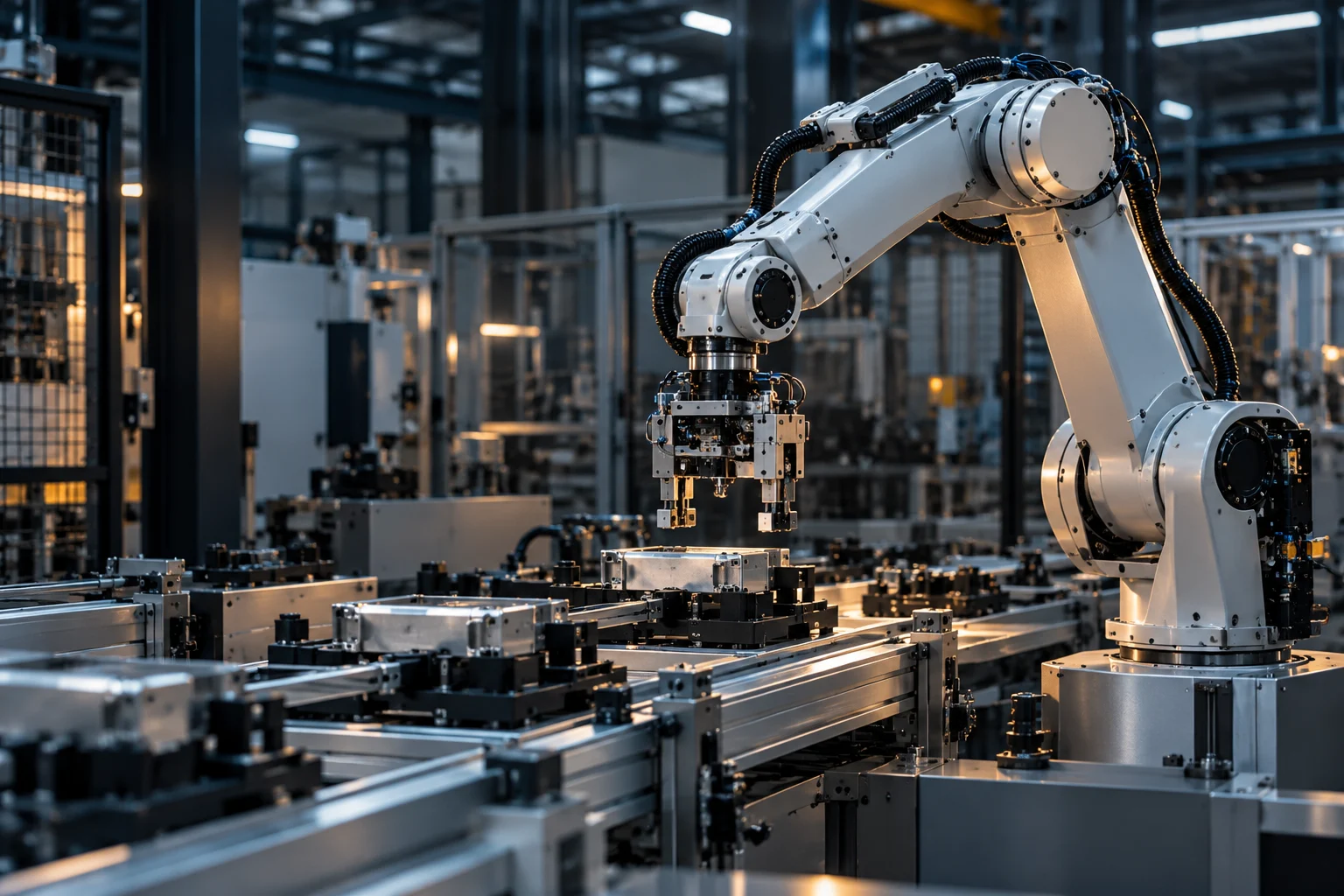 Robot przemysłowy nad linią produkcyjną