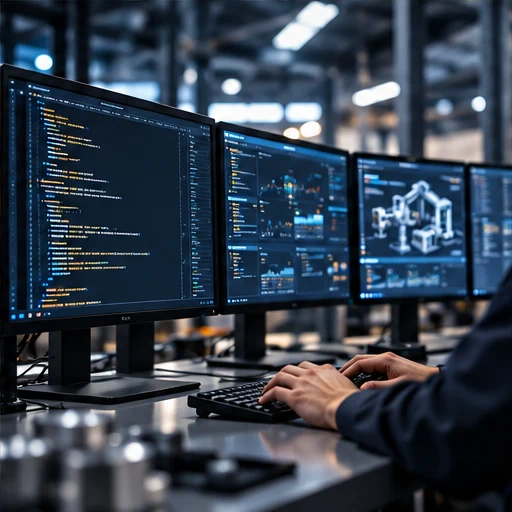 Stanowisko programistyczne z kilkoma monitorami